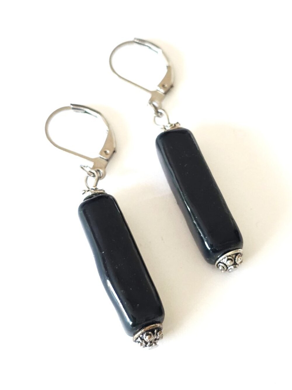 Navy ceramic bead earrings